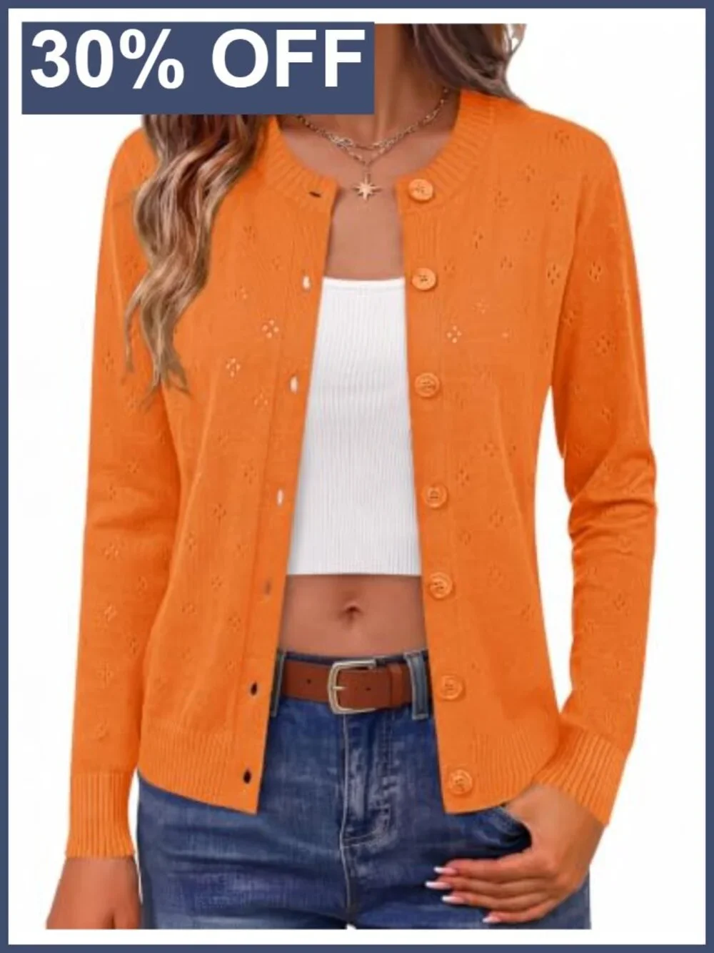 Women's Knit Cardigan Button Down Crew Neck Lightweight Fall Sweater